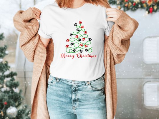 Discover Merry Christmas Dog Paw Tree Shirt - Happy New Year Dog T-shirt