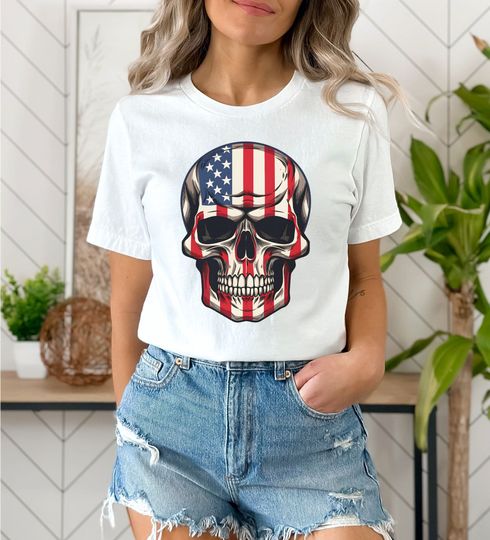 Discover 4th of July Skull US Flag T-Shirt