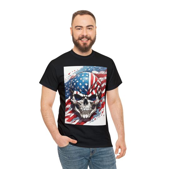 Discover Unisex Heavy Cotton Tee American Flag Skull
