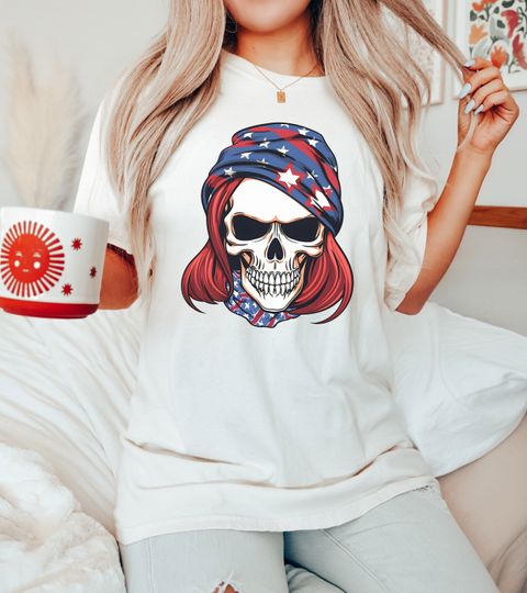 Discover 4th of July Skull Shirt Featuring US Flag Design