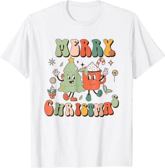 Discover Groovy Merry Christmas Tree Hot Cocoa Christmas Vibes T-Shirt