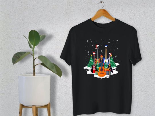 Discover Christmas Musician Tee, Christmas Guitar Tree Tshirt,