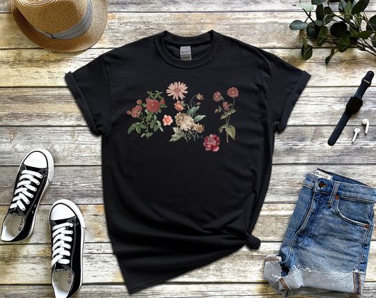 Discover Vintage Pressed Flowers Tshirt, Boho Cottagecore Crewneck