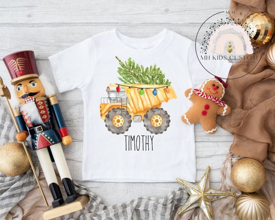 Discover Personalized Christmas Construction Truck Shirt, Boy Christmas Name Shirt