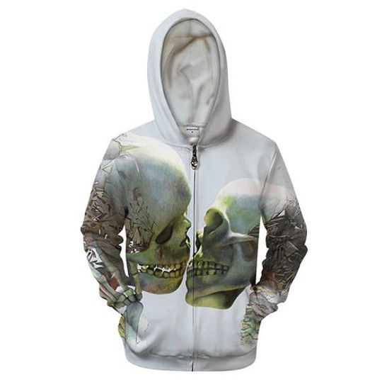Discover Double Skull Kissing 3D Zip Hoodie