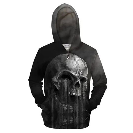 Discover Flowing Skull 3D Zip Hoodie