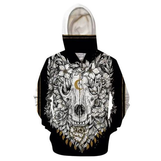 Discover Wolf Skull 3D Zip Hoodie