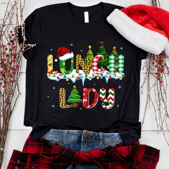 Discover Christmas Lunch Lady Shirt, Cute Lunch Lady Xmas Pattern Tree Shirt