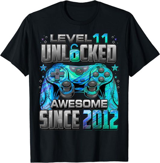 Discover Level 11 Unlocked Awesome Since 2012 11th Birthday Gaming T-Shirt