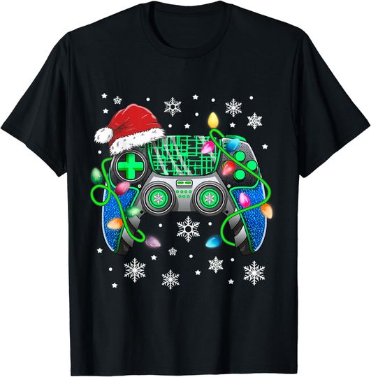 Discover Video Game Controller Christmas Santa Hat Gamer Boys T-Shirt T-Shirt