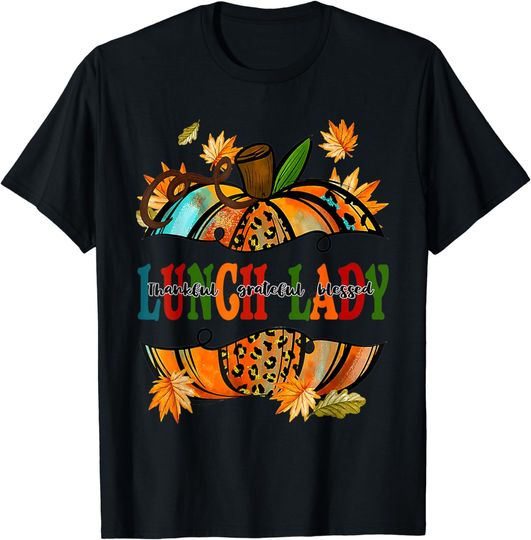 Discover Thanksgiving Leopard Pumpkin Fall Autumn Lunch Lady T-Shirt