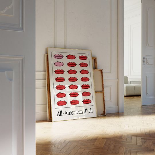 Discover Olivia Poster, All-American Bitch Red Lips Wall Art, Hand-Illustrated