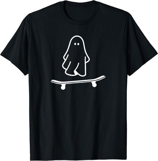 Discover Ghost Skateboard Lazy Halloween Costume Funny Skateboarding T-Shirt