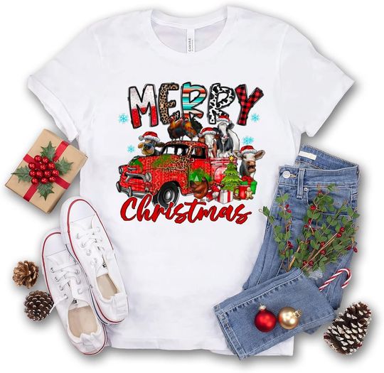 Discover Merry Christmas Red Truck Animals Shirt Farms Shirt, Mens Farm Shirt