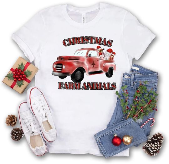 Discover Christmas Farm Animals Red Truck Shirt Farms Shirt, Mens Farm Shirt