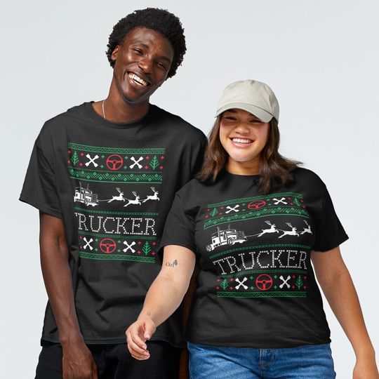 Discover Christmas Trucker Truck Driver Ugly Christmas Sweater Classic T-Shirt