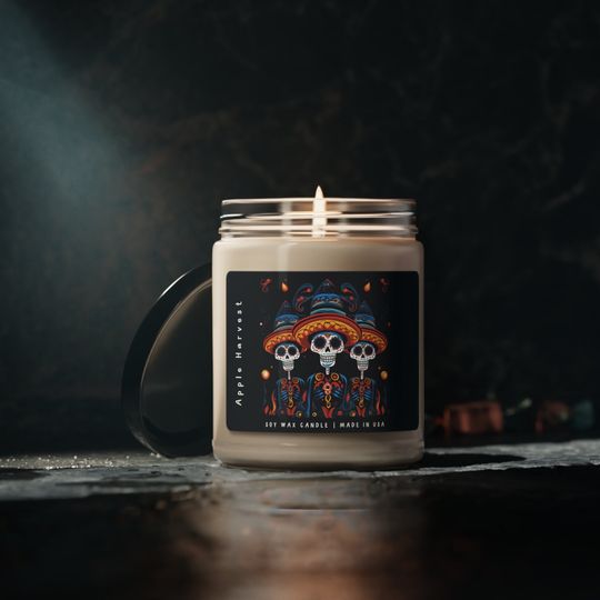 Discover Mexican Themed Halloween Soy Candle - Cute Skeleton Design