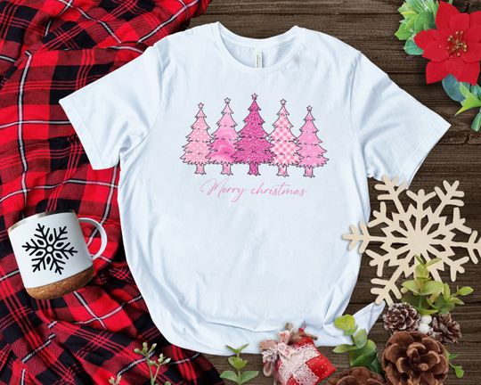 Discover Merry Christmas Pink Leopard Tree T-Shirt , Matching Christmas Shirt
