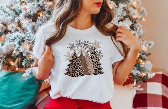Discover Leopard Cheetah Christmas Trees Shirt, Merry Christmas Shirt