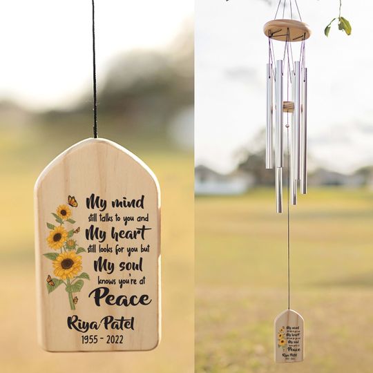 Discover Personalized Sunflower Wind Chimes | Memorial Tribute | In Loving Memory Of | Wind Chime