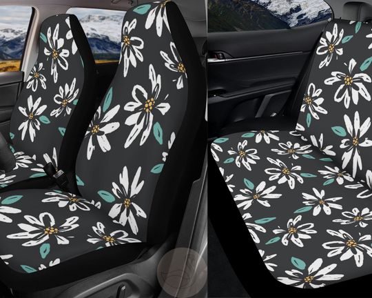 Discover Boho Cottagecore Daisy Car Seat Cover, Cute Botanical Nature Car Seat Cover for