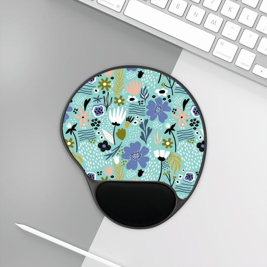 Discover Best Lively Mint Mouse Pad With Wrist Rest, Happy Flower in Teal