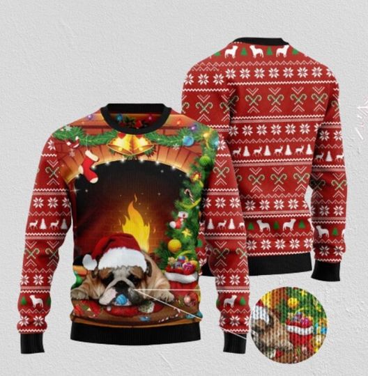 Discover Sleeping Bulldog Ugly Christmas Sweater