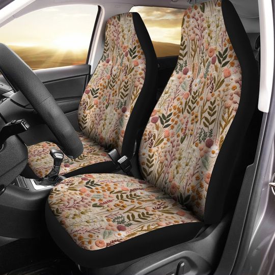 Discover Faux print boho wildfloral car seat covers, cottagecore aesthetic, cute car accessories