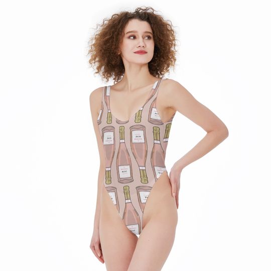 Discover Women's One-Piece Swimsuit Pink Champagne Bottles