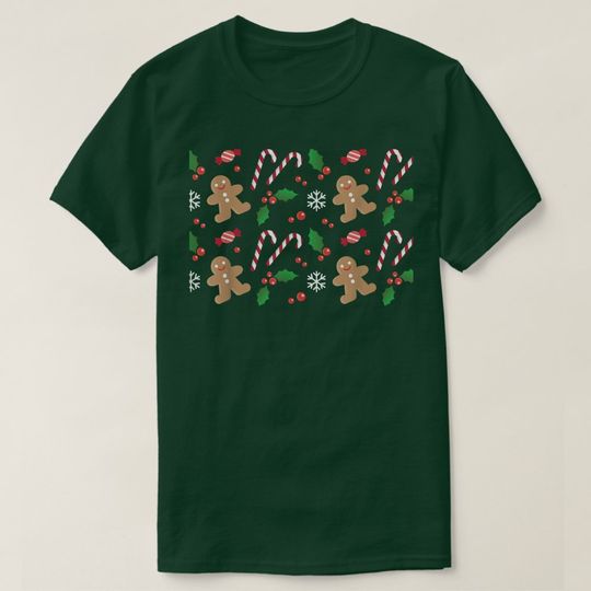 Discover Gingerbread Candy Cane SnowFlake Pattern Christmas T-Shirt