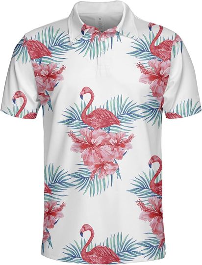 Discover Flamingo Floral Watercolor Polo Shirt