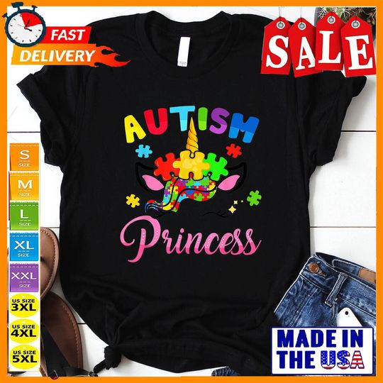 Discover Autism Princess Unicorn Autism Awareness Kids Girls Toddlers T-Shirt