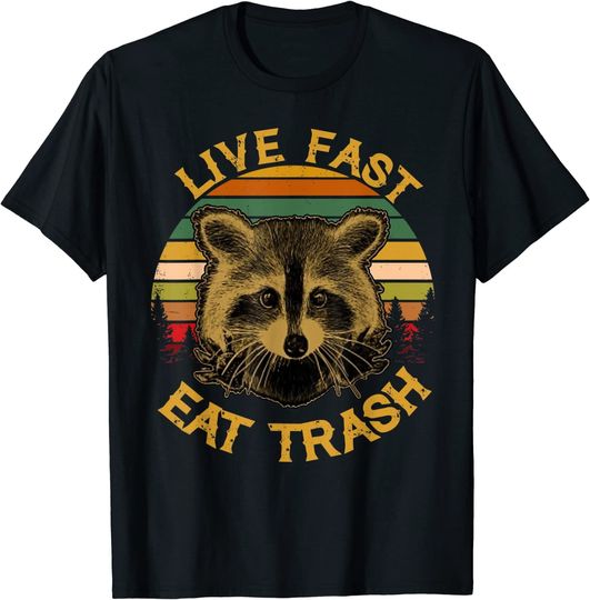 Discover Live fast eat Trash Funny Raccoon Camping Vintage T-Shirt