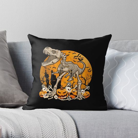 Discover Skeleton Pumpkin With Moon Halloween Costume Throw Pillow
