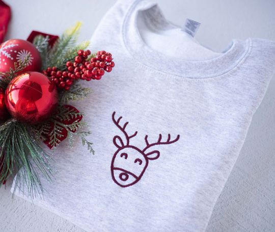 Discover Embroidered Rudolph Reindeer Sweatshirt