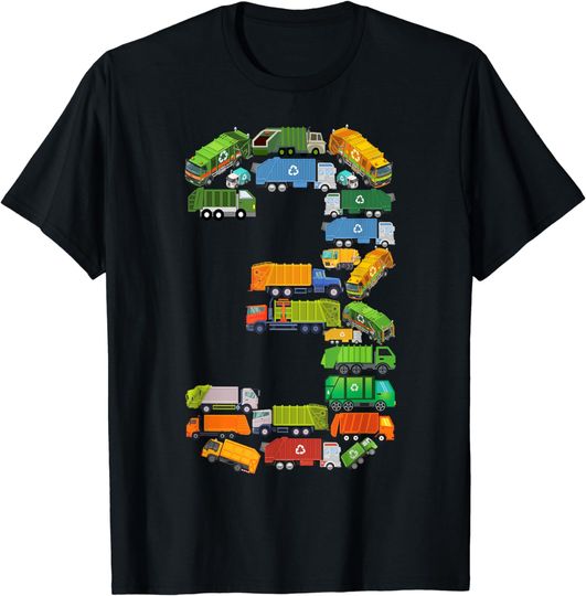 Discover Garbage Truck 3rd Birthday Party Toddler 3 Year Old Boy Kids T-Shirt