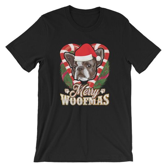 Discover Merry Woofmas French Bulldog With Santa Claus Hat T-Shirt