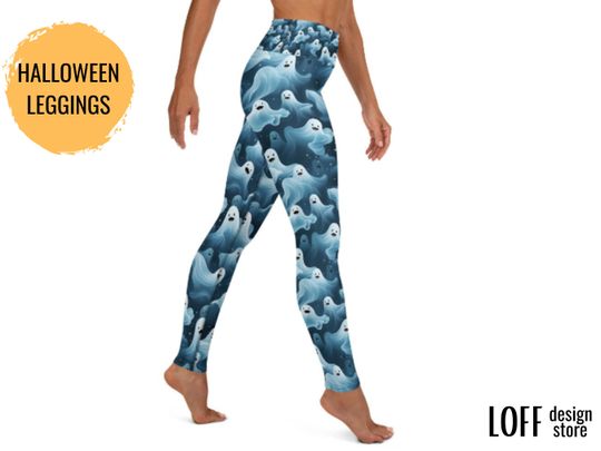 Discover Yoga Leggings -  Halloween Yoga, Funny Ghosts, Spooky Style, Cute Halloween