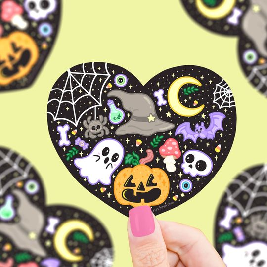 Discover Halloween Heart Vinyl Sticker, Spooky Heart Sticker