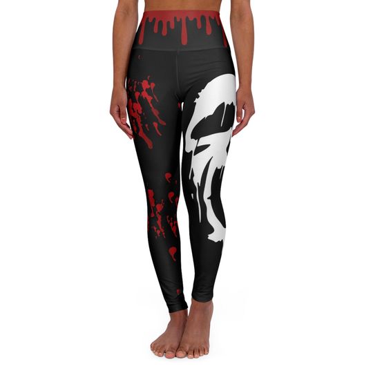 Discover Blood Spatter Ghost Mask Leggings - Halloween High Waist Legging