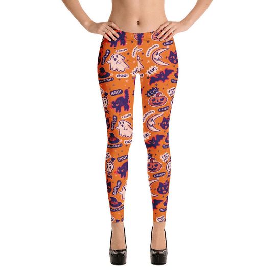 Discover Vintage Halloween Leggings spooky spoopy ghost cat bat witch witchy fall autumn