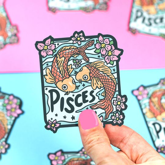 Discover Pisces Vinyl Sticker, Zodiac Sticker, Waterproof Sticker