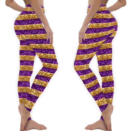 Discover Purple and Gold Glitter Stripes Baton Rouge New Orleans Nola Louisiana Los Angeles California Leggings