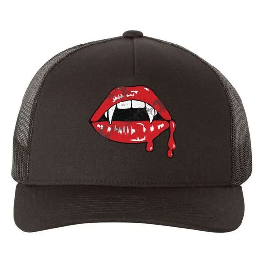 Discover Vampire Lips Lazy Halloween Costume Blood Fangs Trucker Hat