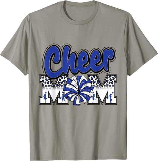 Discover Cheer Mom Blue Leopard Letters Cheer Pom Poms T-Shirt