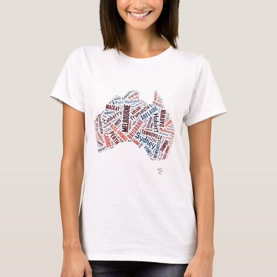 Discover Australian Cities on Continent Word Art T-Shirt