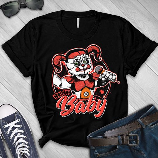 Discover Circus Baby Five Nights At Freddy's Fine Cotton Jersey Mens and Ladies Womens T-Shirt Unisex Adult Sizes