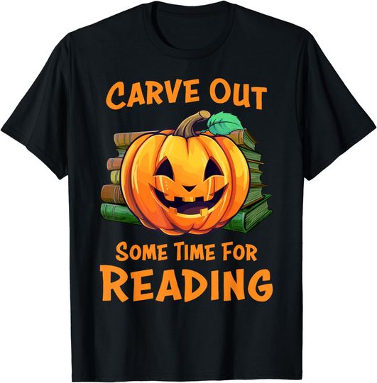 Discover Funny Halloween Teacher Librarian Pumpkin Reading Books T-Shirt