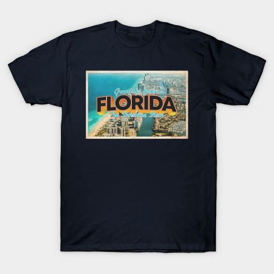Discover Greetings from Florida - Vintage Travel Postcard Design - Florida - T-Shirt