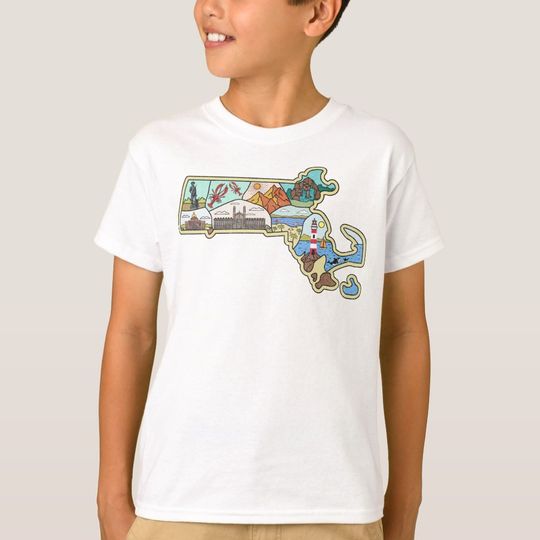 Discover Massachusetts Map Boston Cape Cod Salem Souvenir T-Shirt